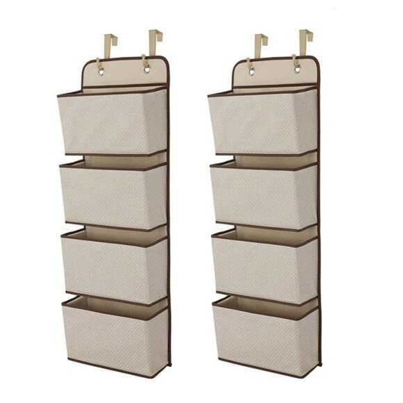Over The Door Hanging Organizer 4 Pocket Storage Rack Set for Closet Wall - Picture 1 of 7
